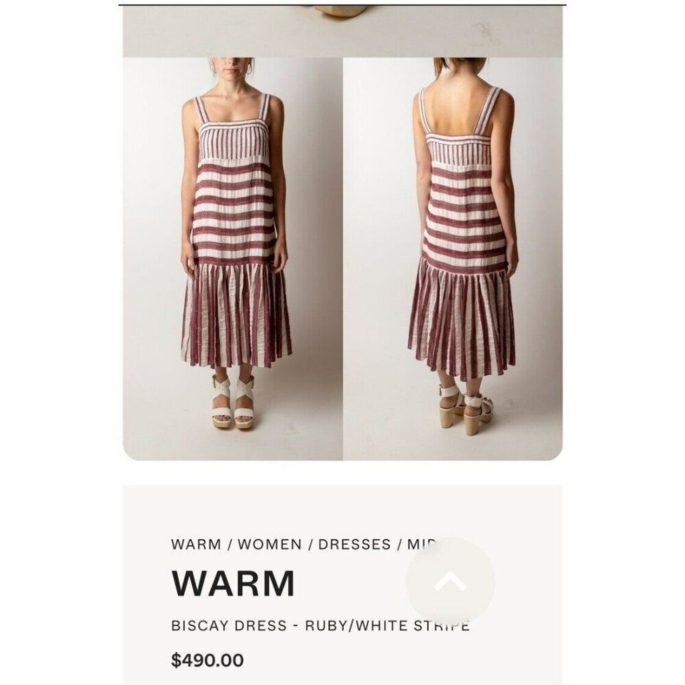 Warm Biscay Square Neck Gauze Striped Midi Dress Size 1 / Small Coastal Resort - Picture 2 of 16
